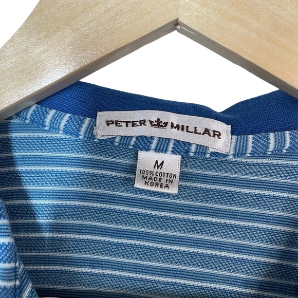 Peter Millar Striped Country Club Golf Polo in Blue/White Size M - Picture 7 of 8